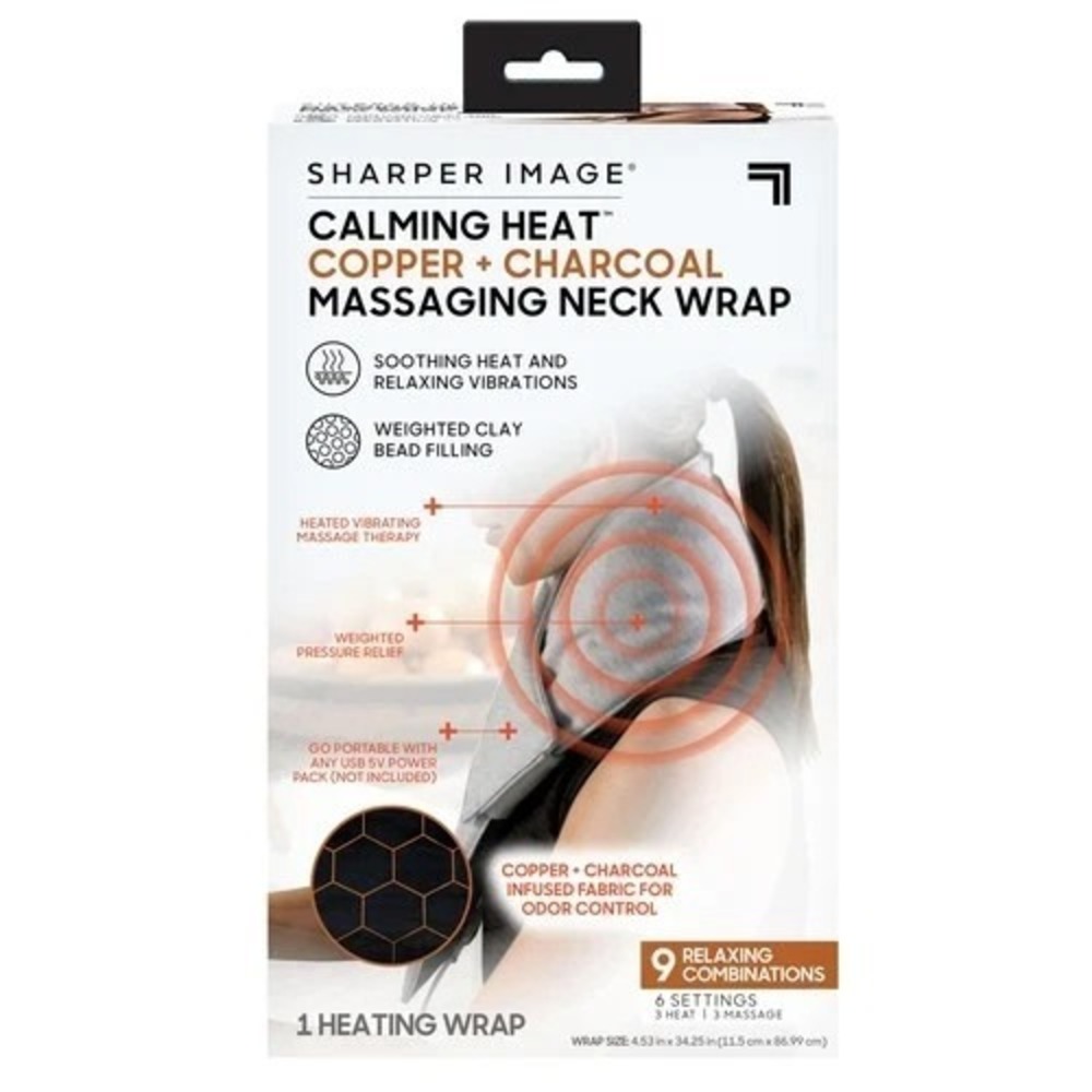 Calming Heat Neck Wrap by Sharper Image | Weighted Copper & Charcoal, Heating...